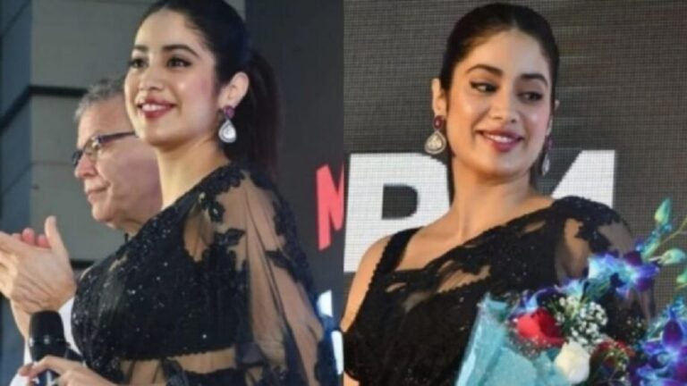 janhvi-kapoor-look-stunning-in-plunging-neckline-strappy-multicolor-maxi-dress