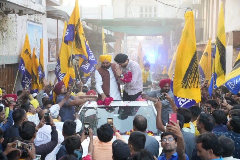 Punjab Chief Minister Bhagwant Mann and Harbhajan Singh held a road show in Visnagar