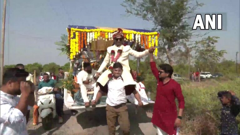 Neither horse nor carriage, the groom's ride on a bulldozer went viral on social media