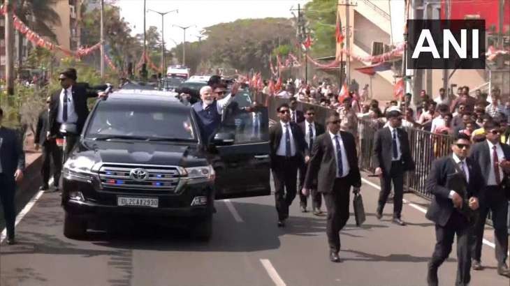 PM Modi held a road show in Karnataka's Belagavi ahead of assembly elections