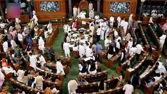 Congress leaders arrived in Parliament dressed in black, the House adjourned due to uproar from opposition parties