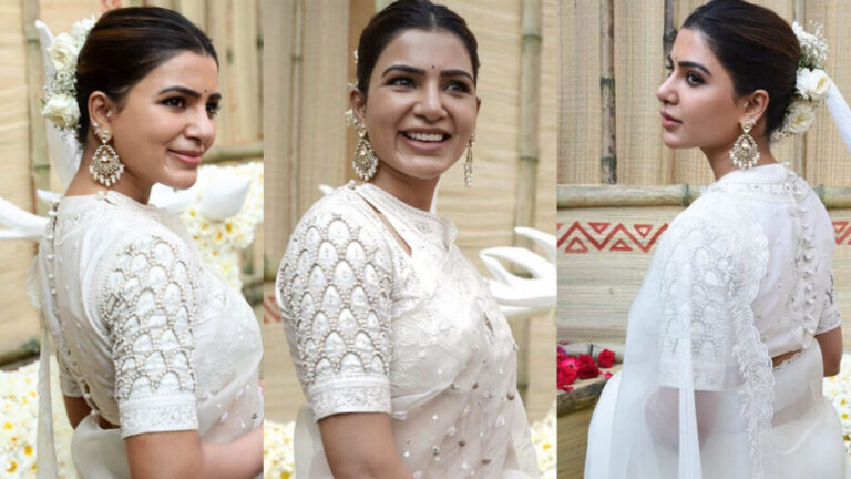 Look like a nymph in a plain off white saree, take inspiration from Samantha Ruth Prabhu