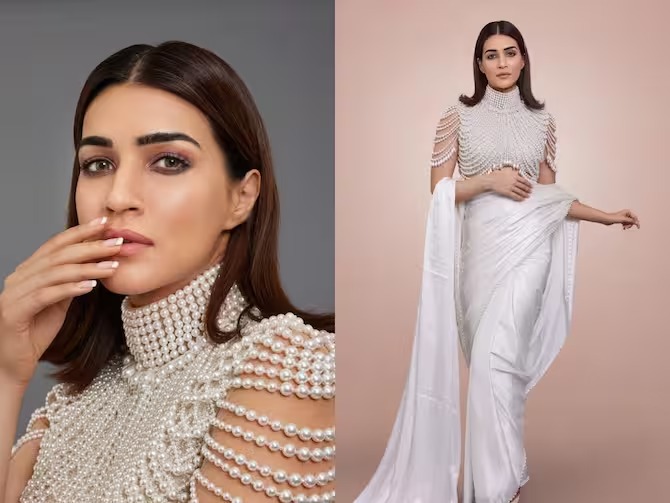 Kriti Sanon's white pearl saree look will never leave you, perfect for a party