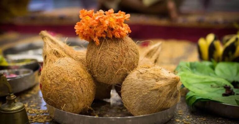 Ultimately why worship is considered incomplete without a coconut, the three dots are their symbol