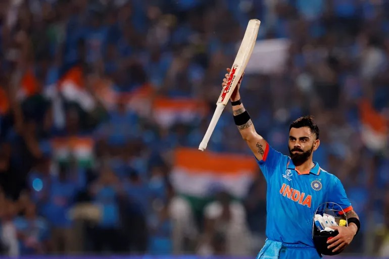 A new record for Virat Kohli, becoming the first batsman in the world to do so in an ICC tournament