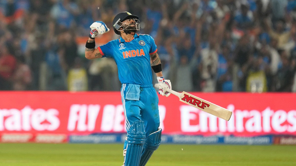 A new record for Virat Kohli, becoming the first batsman in the world to do so in an ICC tournament