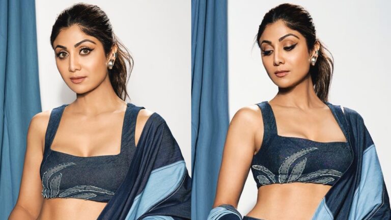 Demin Saree Trend: Want to stand out at the next wedding event, try this denim saree look by Shilpa Shetty.